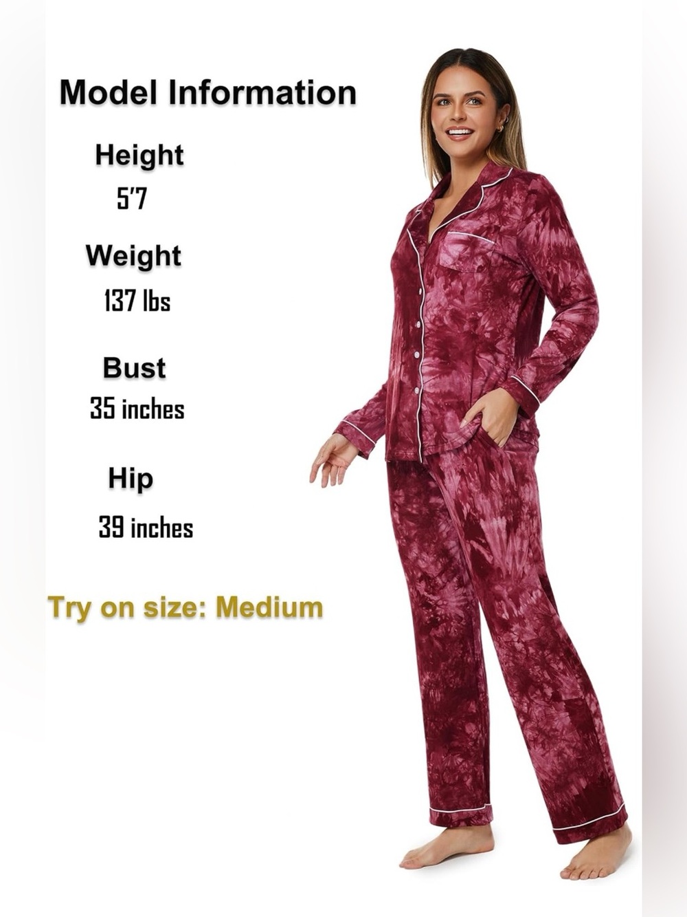 Modal Tie-Dye Pajama Set in Burgundy, XL, NWT - Picture 2 of 9